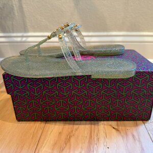 Tory Burch Mini Miller Flat Thong Sandals (Green Multi/Gold)
